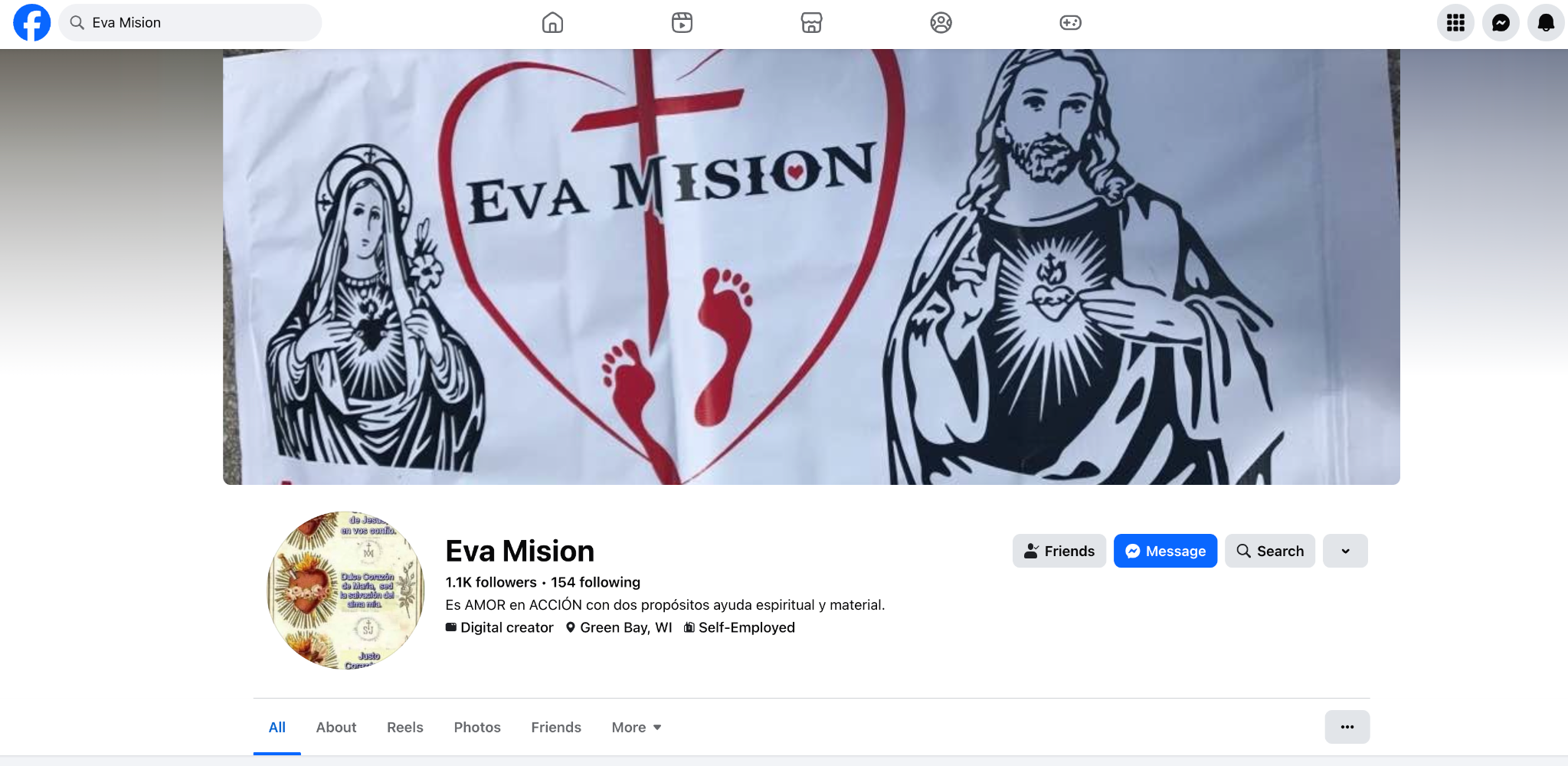 Captura de la página de Facebook de Eva Misión